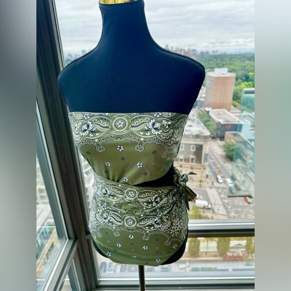 🆕 ZIMMERMANN 🧿 NWOT Paisley Scarf Sculpt Bandeau Swimsuit - Sz 3 - US 8, Green - Picture 4 of 15